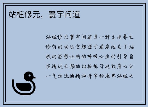 站桩修元，寰宇问道